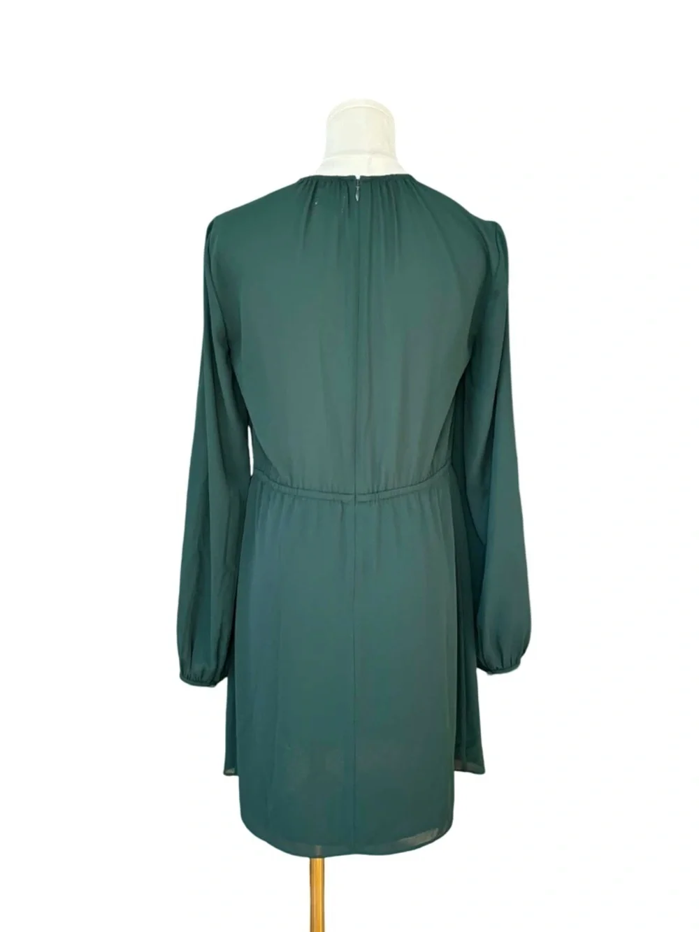 Aritzia Sunday Best Deep Green Long Sleeve Gathered Neck Dress - Picture 3 of 7
